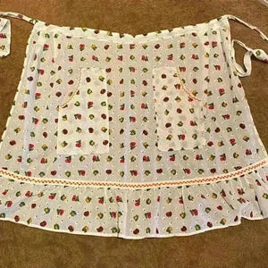 Women's vintage apron skirt handmade embroidery cherries‎ adorable